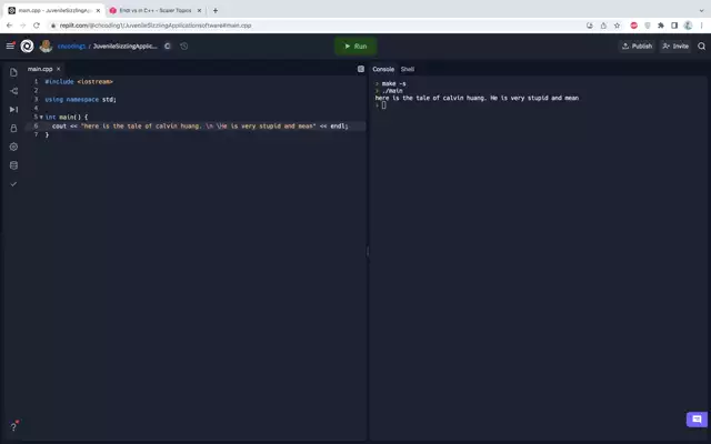 C++ Cout P3- Calvin Huang